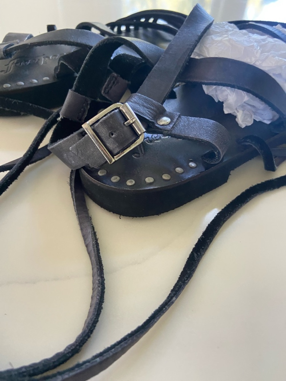 Black Strappy Lace-Up Studded Flat Sandals free people. Never worn perfect - Picture 8 of 13